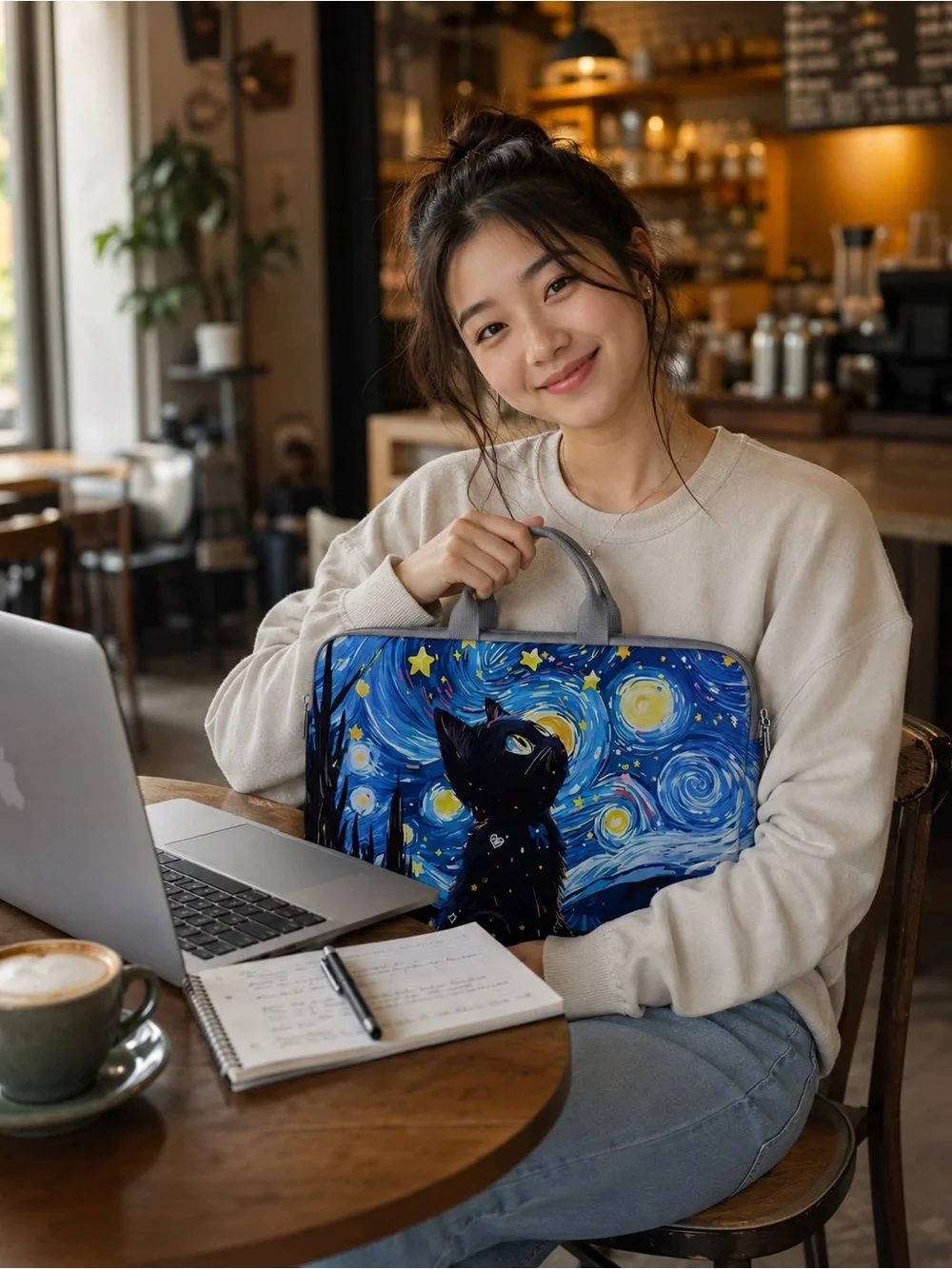NWT Starry Night Black Cat 14” Laptop Sleeve Carrying Case Bag